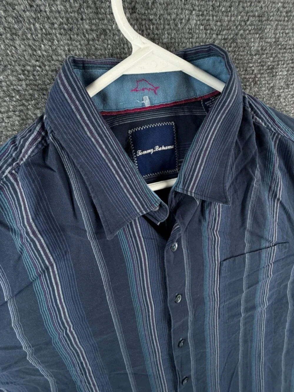 Tommy Bahama Cotton Silk Stretch Blue Striped Button Up Shirt Men Long Sleeve